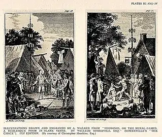 Two illustrations drawn and engraved by Anthony Walker from Hobbinol or the Rural Games, 1757