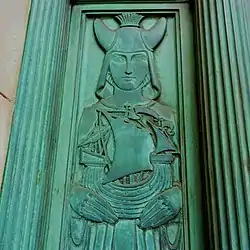Detail from a decorative metal panel Martins Building. Image shown courtesy Reg Towner RIBA.