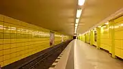 The Berlin underground station Lichtenberg after renovation (line U5) – Now with brighter colours