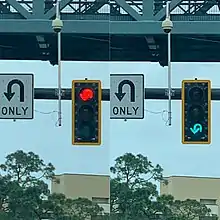A U-turn traffic light in Lake Buena Vista, Florida
