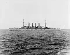 An image of the USS Colorado in Hampden Roads
