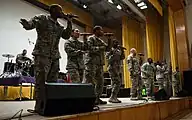 The performance of an American vocal-instrumental band in front of the participants of the "Rapid Trident-2014" exercise, on September 20, 2014.