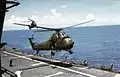 UH-34Ds Seahorses of HMM-363 land on USS Iwo Jima in c1966.