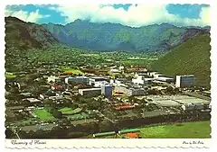 Vintage shot of University of Hawaiʻi at Mānoa with the back of the valley in the background