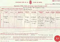 An Armed Forces birth certificate.
