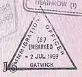 United Kingdom exit stamp from 1989