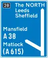 Leave the Motorway for A38 to Mansfield and Matlock (via. A615). Continue for the North, Leeds and Sheffield.