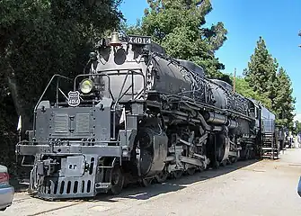 An articulated steam locomotive on static display