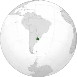 Location of Uruguay (dark green)in South America