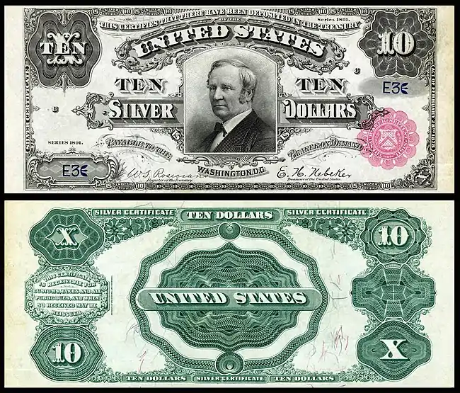 $10 Silver Certificate, Series 1891, Fr.298, depicting Thomas Hendricks