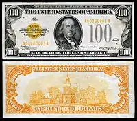 $100 Gold Certificate, Series 1934, Fr.2406, depicting Benjamin Franklin