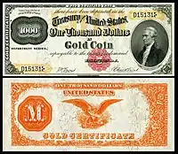 $1,000 Gold Certificate, Series 1882, Fr.1218g, depicting Alexander Hamilton