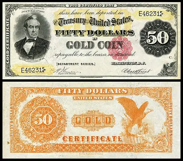 $50 Gold Certificate, Series 1882, Fr.1195, depicting Silas Wright