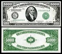 $5,000 Federal Reserve Note, Series 1928, Fr.2220g, depicting James Madison.