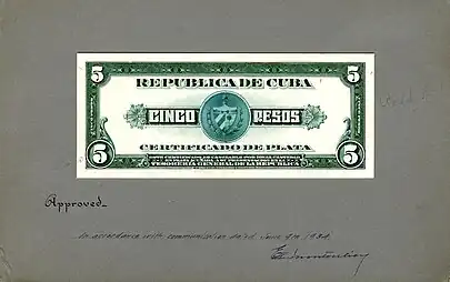 US-BEP-República de Cuba (progress proof) five silver pesos, 1930s (CUB-70-reverse).jpg