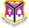 Old emblem, USAF Chaplain School, Christian and Jewish symbols, Hebrew letters, motto replaced with school title, 1984