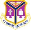 Old emblem, USAF Chaplain School, Christian and Jewish symbols, Roman numerals, same Latin motto, 1966