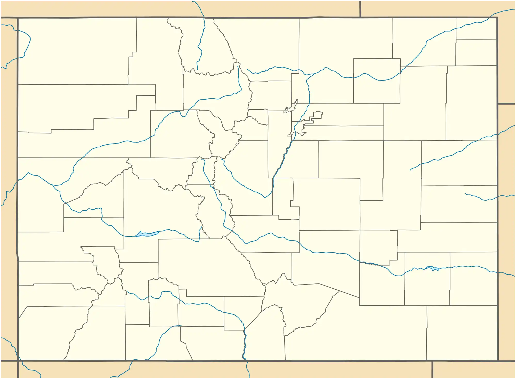 A map of Colorado showing county boundaries and major rivers. There is a red dot in the center of Pitkin County in the west central region of the state