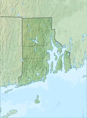 Location of Flat River Reservoir in Rhode Island, USA.
