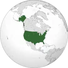 Orthographic map of the U.S. in North America