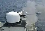 Gallatin fires her 76 mm Mk 75 gun during a live-fire exercise