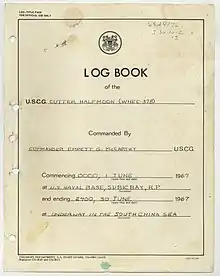 Imagd of the cover of the USCGC Half Moon logbook for June 1967