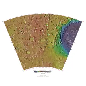 Topographical map showing location of Asimov Crater and other nearby craters