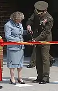Lt. Gen. James Mattis, commanding general, Marine Corps Combat Development Command, and Willa Knox Davis cut the ribbion during the General Raymond G. Davis Center dedication ceremony.