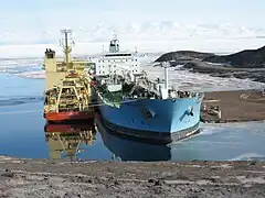 The Maersk Peary provides fuel to McMurdo Station in Antarctica.