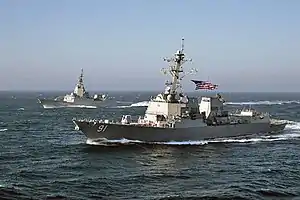 USS Pinckney (foreground) with Spanish frigate Almirante Juan de Borbon (F102)