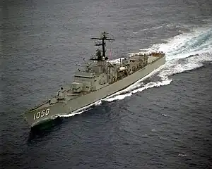 A Garcia-class frigate: USS Albert David (FF-1050) in December 1975.
