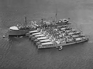 USS Altair (AD-11) at Pearl Harbor with destroyers on 8 February 1925