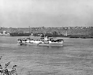 USS Croatan anchored in the Hudson River, off New York City c. late October 1945