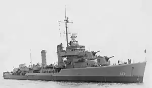 USS Harding (DD-625) at anchor in October 1943.