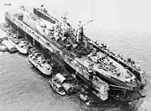 USS Iowa battleship being repaired at Manus Naval Base on December 28, 1944