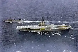USS Kearsarge with crew spelling Mercury-9. May 1963.