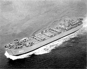 USS Hampden County (LST-803) underway, date and place unknown.