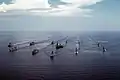 USS Midway (CV-41) and other warships in Makassar Strait, 28 September 1985.