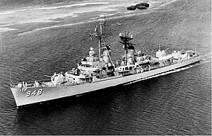 USS Morton (DD-948), October 1959, entering the harbor of Oranjestad, Aruba.
