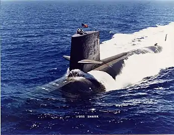 USS Shark underway in the early 1980s