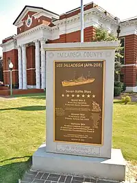A monument to the accomplishments of the USS Talladega stands in the Talladega Historic Courthouse Square.