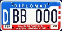 U.S. diplomatic license plate of the style issued until 2007
