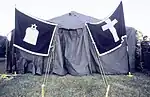 Army Jewish and Christian Chapel Flags, shown in front of temporary chapel erected on Pentagon grounds the day following the September 11 attacks