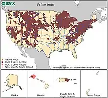 Map of U.S. ranges of brown trout