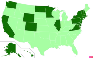 States in the United States by per capita income according to the U.S. Census Bureau American Community Survey 2013–2017 5-Year Estimates. States with per capita incomes higher than the United States as a whole are in full green.