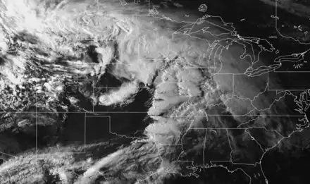 Satellite imagery of a sprawling storm system over the Central United States on May 4, 2003