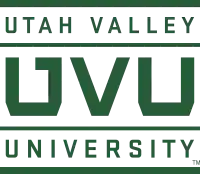 UVU logo combining full name of school with monogram of school acronym