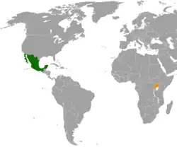 Map indicating locations of Mexico and Uganda