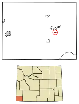 Location of Mountain View in Uinta County, Wyoming.