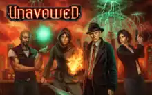 A promotional image of the game. It depicts Logan with KayKay, Mandana, Eli and Vicki from left to right in front of a colorful background with mystical symbols and the game's name in the upper left corner